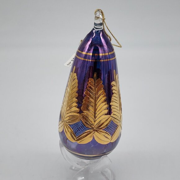 Egyptian Handcrafted Purple & Gold Glass Christmas Ornament - Picture 5 of 7